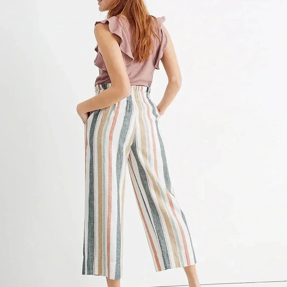 Madewell Tie-Waist Huston Pull-On Crop Pants in Stripe, Size Large - Picture 3 of 9